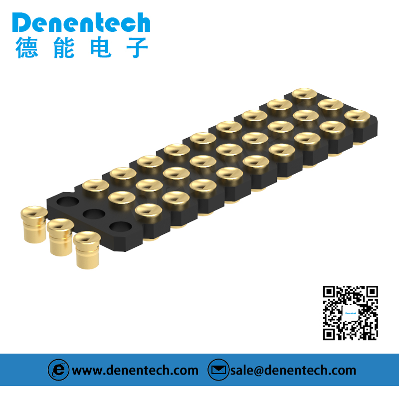 Denentech 2.54MM pogo pin H1.27MM triple row female straight SMT concave Gold-Plated Contact Pogopin Spring Charging Pin connector